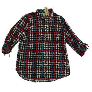 A' La Carte Women's Size M 3/4 Sleeve Button Front Wire Collar Tunic Blouse Top